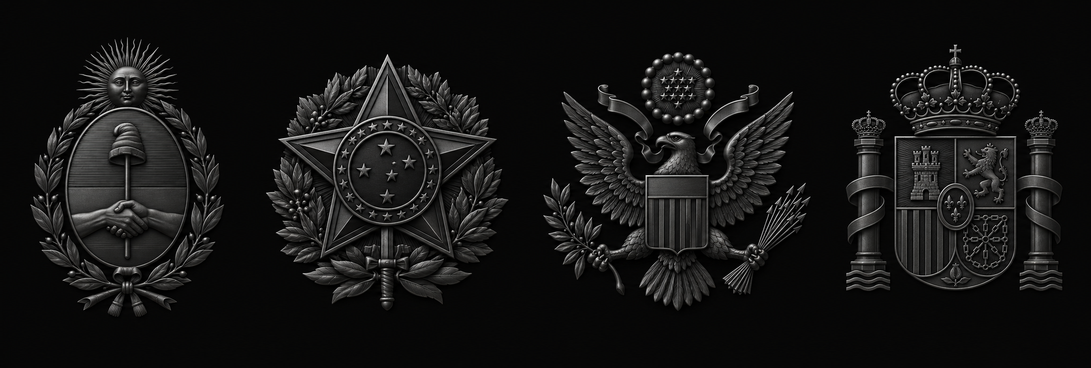 Escudos de Argentina, Brasil, Estados Unidos y España